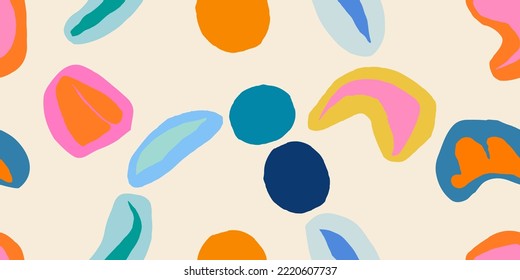 Hand drawn various shapes abstract cute pattern. Collage contemporary print. Fashionable template for design. Cartoon style.
