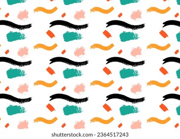 Hand drawn various shapes. Curves and arcs. Abstract contemporary seamless pattern. Modern trendy vector illustration. Beige background