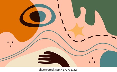  Dibujaron a mano varias formas y objetos de garabatos. Ilustraciones contemporáneas de moda de Vector. Cada fondo está aislado. Colores pasteles