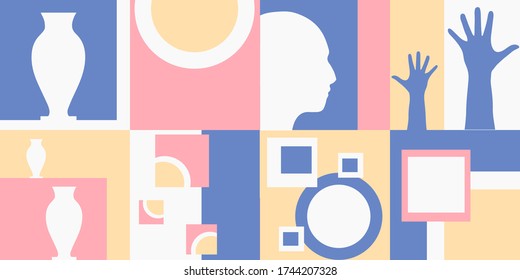 Dibujaron a mano varias formas y objetos de garabatos. Ilustraciones contemporáneas de moda de Vector. Cada fondo está aislado. Colores pasteles