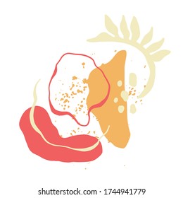 Hand drawn various shapes, doodle objects, botanical elements. Abstract modern trendy vector illustration. Stamp texture. The template is isolated. Collage. Ideal for social networks, posters, covers.