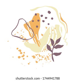 Hand drawn various shapes, doodle objects, botanical elements. Abstract modern trendy vector illustration. Stamp texture. The template is isolated. Collage. Ideal for social networks, posters, covers.