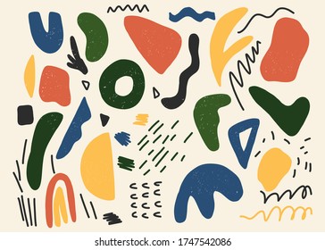 Hand drawn various shapes and doodle objects. Abstract contemporary modern trendy vector illustration. 