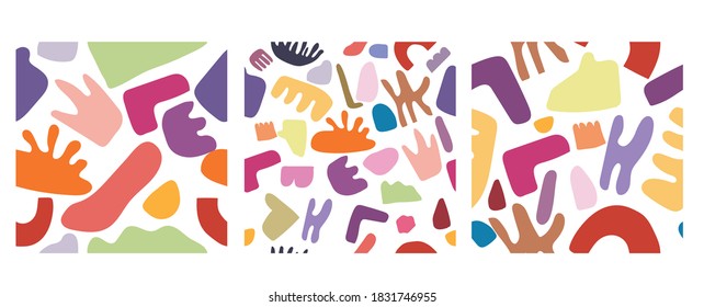 Hand drawn various shapes and doodle objects.  Abstract contemporary modern trendy textile print vector illustration. Seamless pattern, background.