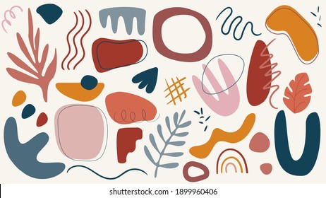 Hand drawn various shapes and doodle objects Set. Abstract shapes Background. Minimal covers design. Set of abstract Patterns