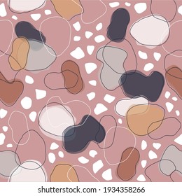 Dibujaron a mano varias formas y objetos de garabatos. Resumen de la moderna y moderna ilustración vectorial. Patrón colorido y transparente sobre fondo rosado.