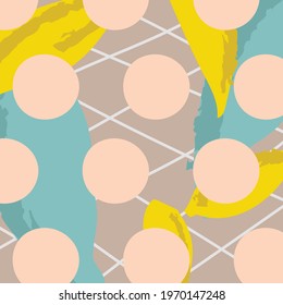  Hand drawn various shapes and doodle objects Pink polka dot . leaves Abstract contemporary modern trendy . Every pattern for , print, card. Vintage vector illustration.