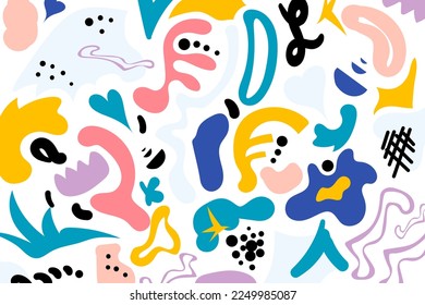 Hand drawn various shapes and doodle objects. Abstract contemporary modern trendy vector illustration. Vector elements isolated on a white background.