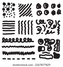 Dibujaron a mano varias formas y objetos de garabatos. ilustración vectorial.
