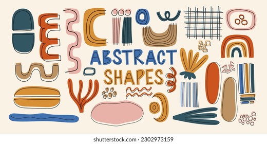 Dibujar a mano varias formas y objetos de garabato. Establecer formas abstractas. Ilustración aislada de vectores en un fondo blanco