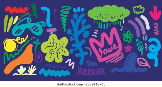 hand drawn various shapes and doodle objects. Abstract contemporary modern trendy vector illustration.