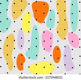 Hand drawn various shapes, dots and drops. Abstract contemporary seamless pattern. Modern trendy vector illustration. Perfect for textile prints