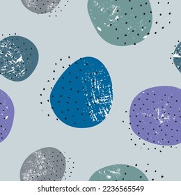 Hand drawn various shapes, dots and drops. Abstract contemporary seamless pattern. Modern trendy vector illustration. Perfect for textile prints.