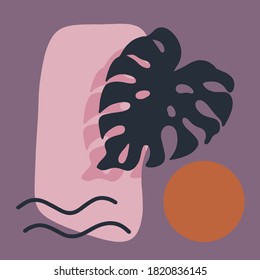 Hand drawn various shapes with exotic plant. Trendy vector illustration. All objects isolated.