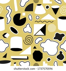 Hand drawn various shapes and geometric objects. Abstract  modern trendy scribble seamless patterns. Design elements for textile, template, print.