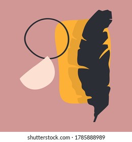 Hand drawn various shapes with palm leaf. Trendy vector illustration. All objects isolated.