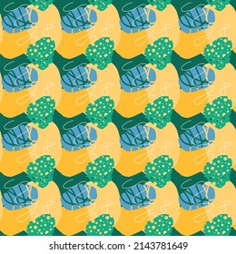 Hand drawn various shapes and spots, dots and lines. Different colors. Abstract contemporary seamless pattern.