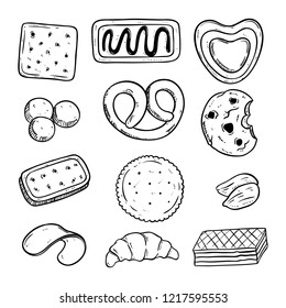 hand drawn various of tasty biscuits