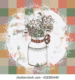 Hand drawn vase with flowers with hand lettering. Perfect for card or invitation. Vector illustration