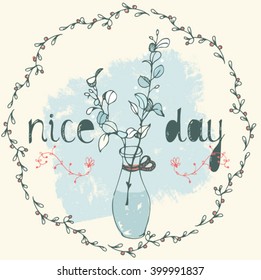 Hand drawn vase with flowers. Perfect for card or invitation. Vector illustration