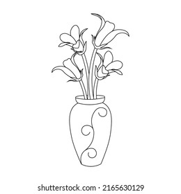 hand drawn vase illustration with flower coloring page of vector graphic object line drawing