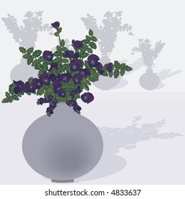 Hand drawn vase of Pansies. No gradients.