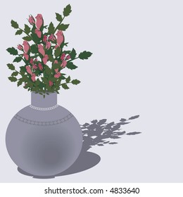 Hand drawn vase of Roses. No gradients.