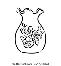 Hand drawn vase in sketch style for engraving isolated on white background