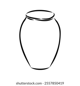 Hand drawn vase in sketch style for engraving isolated on white background. Vintage vase vector illustration. Line art empty clay pot. Object of pottery art in retro style. Vector