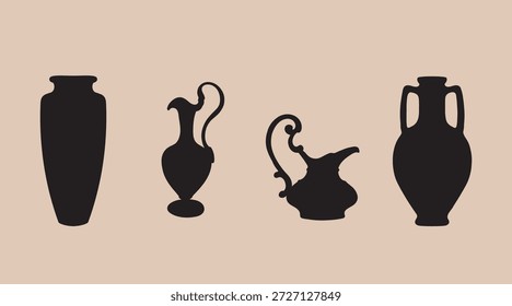 Conjunto de jarrones dibujados a mano. Arreglo de arte de Clip en florero. Ilustración minimalista.