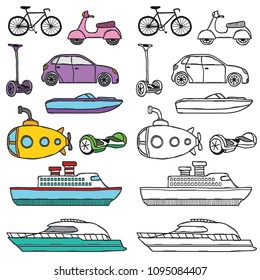 Hand drawn vechile doodle set with hand drawn cars.