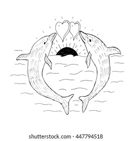 Hand drawn vectir illustration, marine theme. Sketch style.