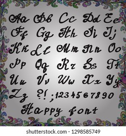 Hand drawn vector abc. Design for fabric, textile, wrapping. Green, white and gray. Calligraphic bold font. Vintage handwritten brush lettering seamless background with letters. Monochrome. Alphabet.