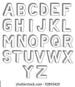 Hand Drawn Vector Abc, Font, 3D, Alphabet