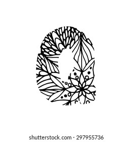 Hand drawn vector ABC letter. Flower design