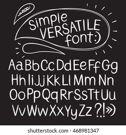 Hand drawn vector ABC letters on blackboard background. Versatile doodle typeset for your design.