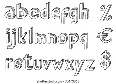 Hand Drawn Vector Abc,3D Alphabet With Dollar And Euro