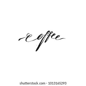 Hand drawn vector abstract artistic ink sketch drawing handwritten coffee word calligraphy isolated on white background.Coffee shop concept.