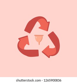 Hand drawn vector abstract cartoon graphic illustrations art card with menstrual cup and zero wastle concept isolated on pink background