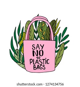 Dibujo abstracto de vector mano ilustraciones gráficas modernas tarjeta de arte sin bolsa de plástico y concepto de bolsa ecológica aislado