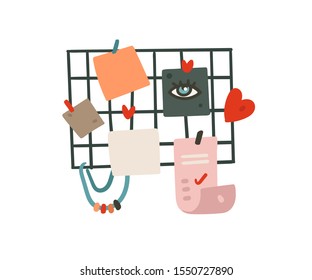 Hand drawn vector abstract cartoon modern graphic simple style drawing mood board and to do list illustration isolated on white background