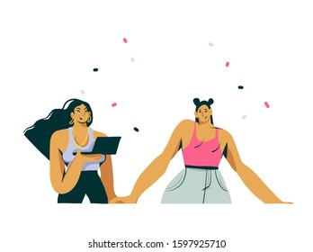 Hand drawn vector abstract cartoon modern graphic influencer smm girls characters illustration art isolated on white background
