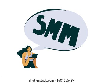 Hand drawn vector abstract cartoon modern graphic influencer girl character illustration art isolated on white background