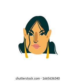 Hand drawn vector abstract cartoon flat minimalistic modern graphic girl avatar portrait character with earrings stock illustration art isolated on white background