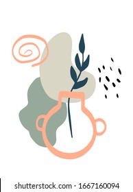 Hand drawn vector abstract cartoon summer fruits. Fun illustration  with abstract shapes, vase, geometric figures.