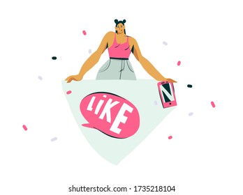Hand drawn vector abstract cartoon modern graphic influencer girl character illustration art isolated on white background