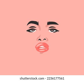 Caricatura abstracta de vector dibujada a mano, mujer gráfica frente al diseño del concepto de ilustración emocional. Cara femenina moderna. Resumen de belleza diseño de cara femenina. La mujer enfrenta el diseño conceptual de la psicología.