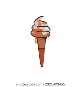Hand drawn vector abstract cartoon ice creram cone ,sundae line art illustration .Ice cream dessert vector illustration design concept. Sweed food ,ice dessert cute doodle illustration isolated.