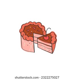 Dibujo manual vectorial abstracto de la línea de dibujos animados arte graciosa dulce dulce de ilustración. El concepto de diseño de la comida dulce. Una tarta de cumpleaños abstracta y sencilla. Torta de vector Doodle para tarjetas e invitaciones.