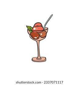 Hand drawn vector abstract cartoon ice creram glass cup ,sundae line art illustration .Ice cream dessert vector illustration design concept. Sweed food ,ice dessert cute doodle illustration isolated.